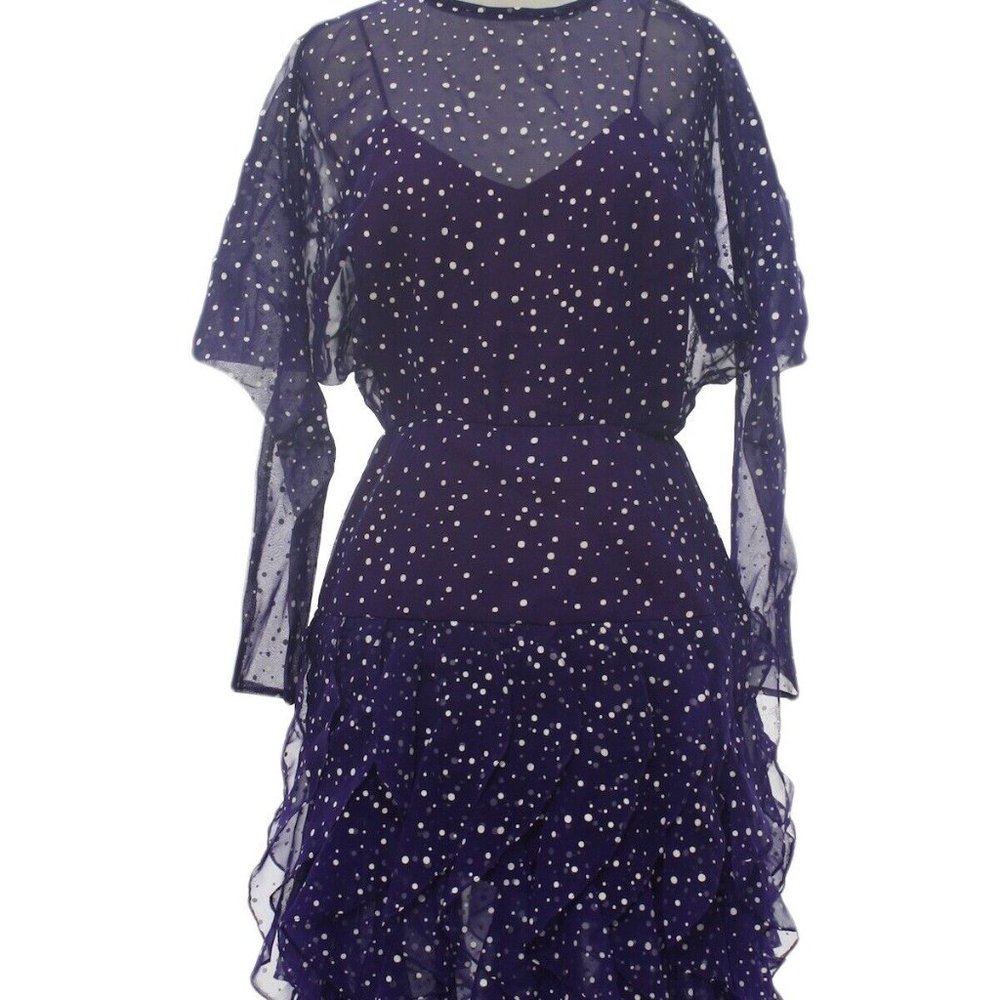 VINTAGE BETSY & ADAM 80'S SHEER PURPLE DRESS SIZE 13/14 (33 INCH WAIST MAX)
